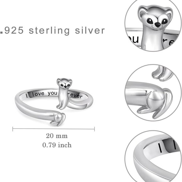 Animal Ring Sterling Silver Ferret Jewelry Gift for Women Ferret Lovers - Picture 6 of 6